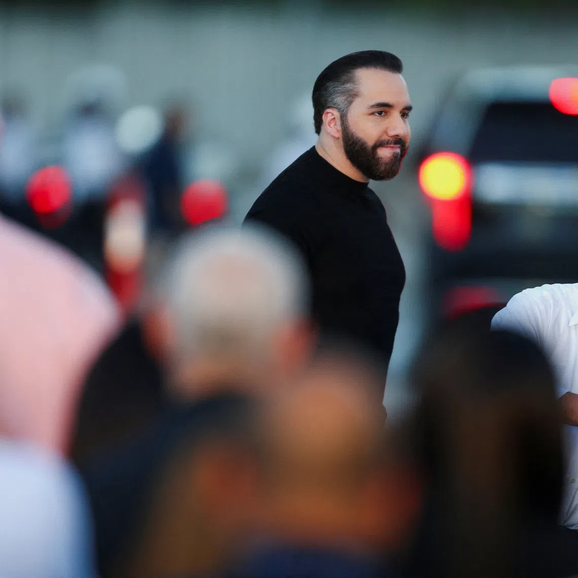 El Salvador's President Nayib Bukele arrives to take part in a groundbreaking ceremony for the construction of Sky City, a logistics and aviation hub, at the Monsenor Oscar Arnulfo Romero International Airport in San Luis Talpa, El Salvador, December 16, 2025. REUTERS/Jose Cabezas