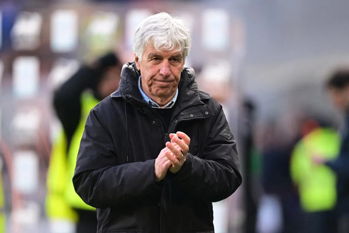 FILE PHOTO: Soccer Football - Serie A - Atalanta v Cagliari - Gewiss Stadium, Bergamo, Italy - February 15, 2025 Atalanta coach Gian Piero Gasperini reacts after the match REUTERS/Daniele Mascolo/File Photo