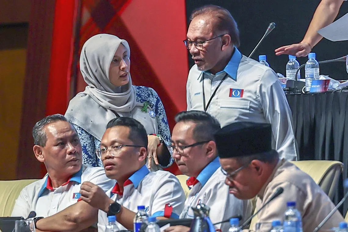 Malaysian Prime Minister Anwar Ibrahim, president of Parti Keadilan Rakyat (PKR), and his daughter Nurul Izzah at the party’s national congress in Putrajayain 2023. 