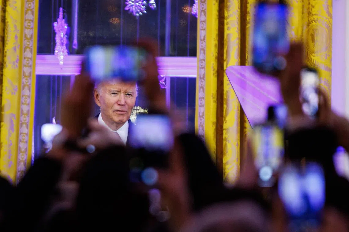 US President Joe Biden speaking during a Hanukkah holiday reception at the White House, on Dec 16.