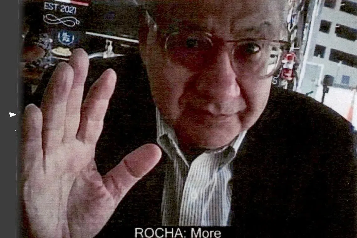 FILE PHOTO: Victor Manuel Rocha, who served as U.S. ambassador to Bolivia from 2000 to 2002, appears during an interview with an FBI undercover employee in Miami, Florida February 17, 2023 in a still image from video contained in a U.S. Department of Justice indictment. U.S. District Court/Southern District of Florida/Handout via REUTERS/File Photo