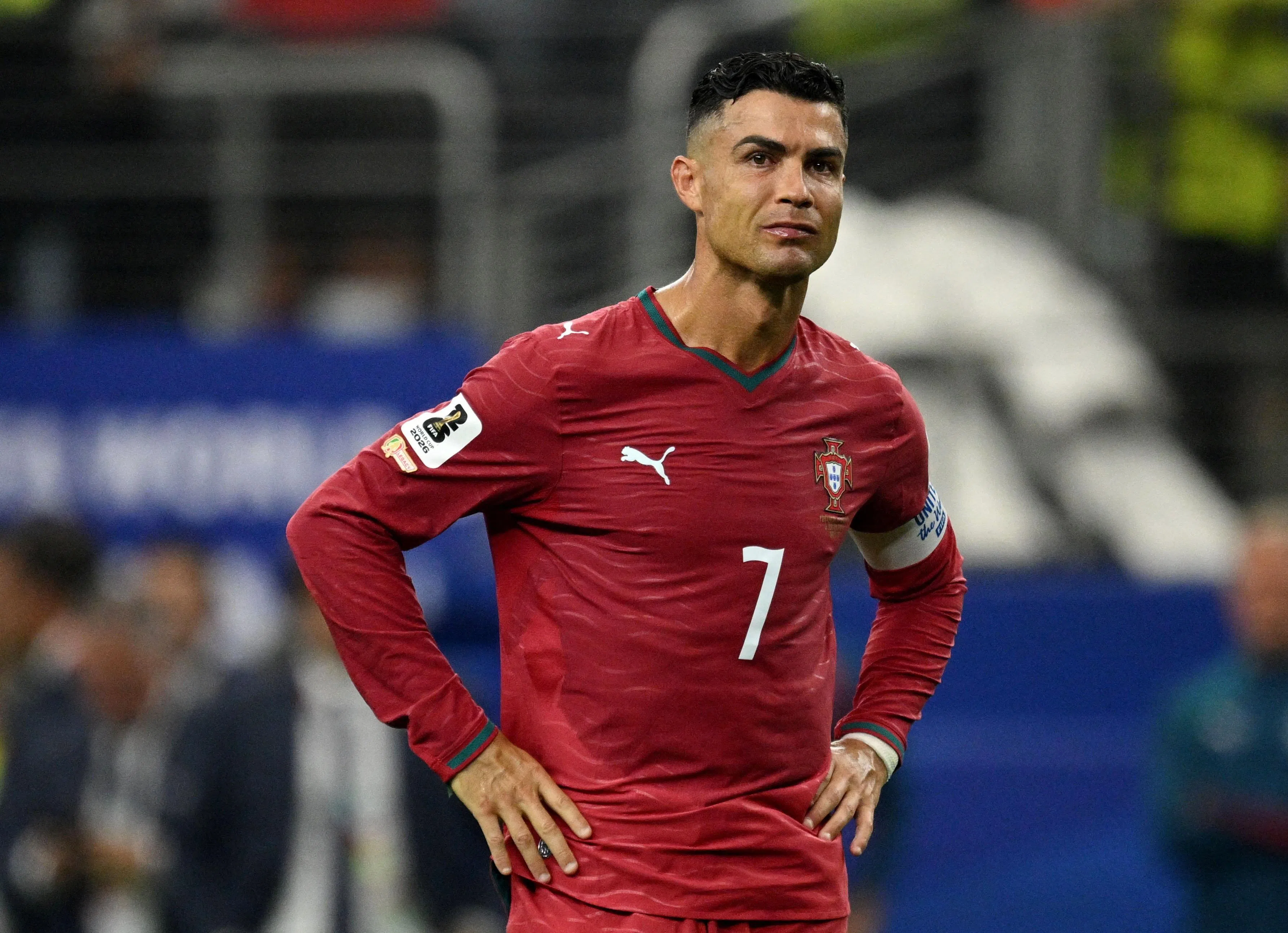 Soccer Football - FIFA World Cup 2026 - Round of 16 - Portugal v Spain - Dallas Stadium, Arlington, Texas, U.S. - July 6, 2026
Portugal's Cristiano Ronaldo looks dejected after the match as Portugal are eliminated from the World Cup 
IMAGN IMAGES via Reuters/Jerome Miron