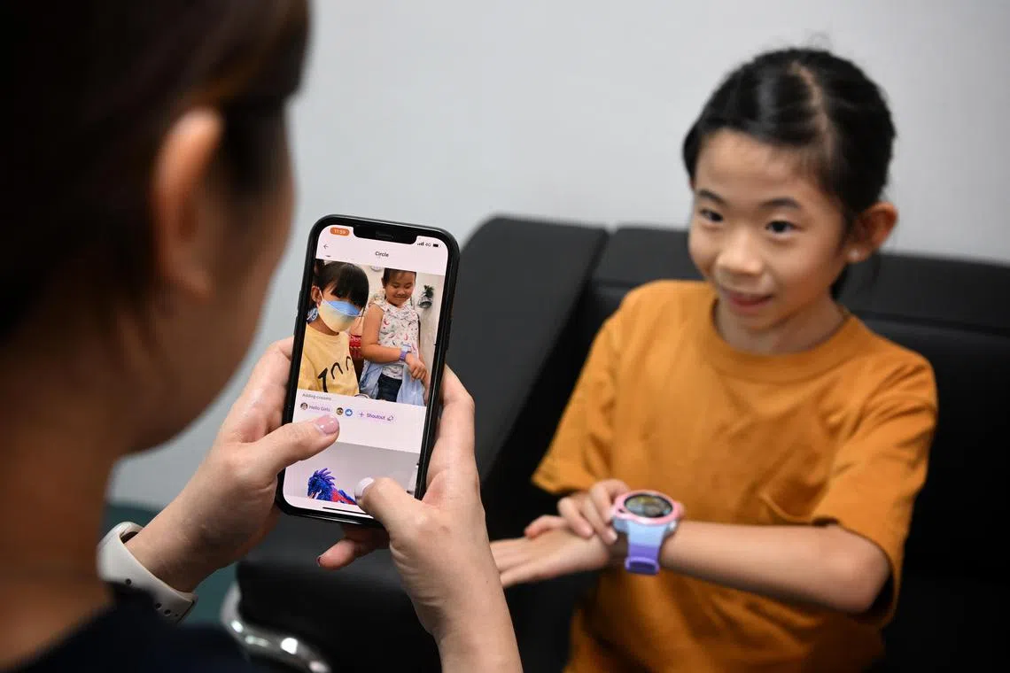 A demonstration by Singaporean children’s wearables company MyFirst on how a parent’s smartphone is able to monitor the social media content posted by the child’s smartwatch on December 16, 2022. 


Singaporean children's wearables company MyFirst will launch a social media platform aimed at children during CES 2023 in January. 
It aims to promote safe online interaction and curb addiction 
Further details TBC