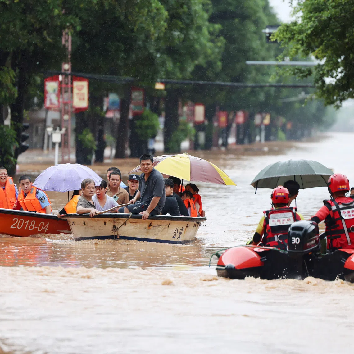 The multi-storm system has forced the regional authorities, including in Guangxi and Hainan, to close businesses, suspend tourist operations and evacuate tens of thousands of residents.