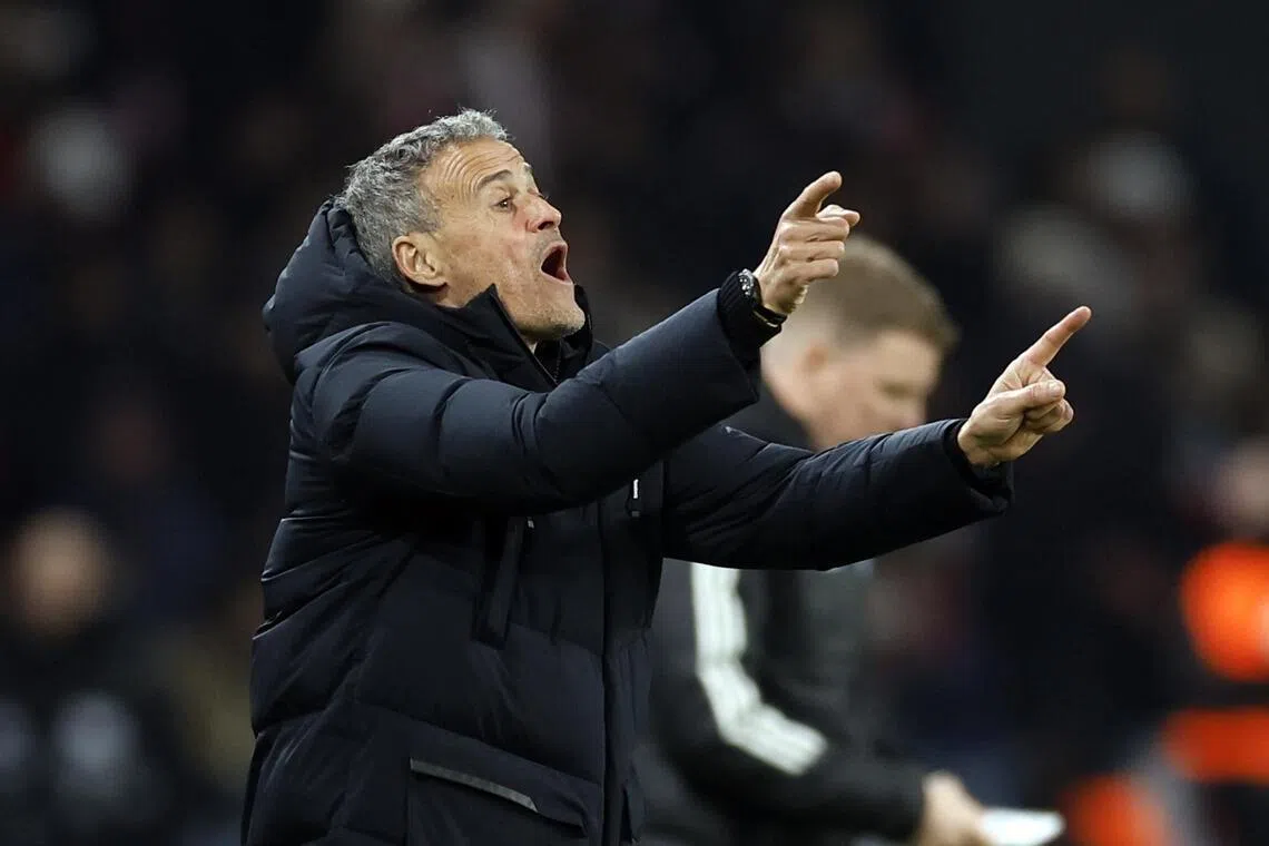 Paris Saint-Germain coach Luis Enrique during their 1-1 Champions League draw with Newcastle United at Parc des Princes on Jan 28.