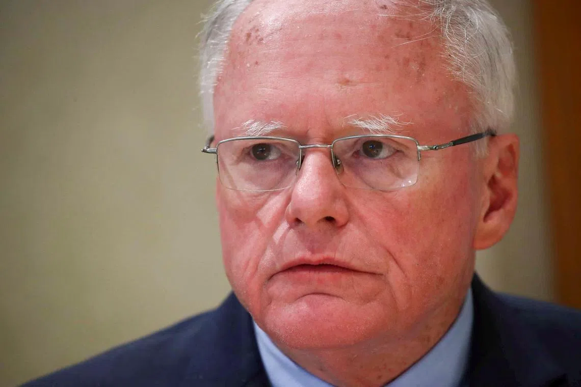 FILE PHOTO: James Jeffrey, who at the time was U.S. Special Representative for Syria, addresses the media after a meeting with senior officials from seven Arab and Western countries along with the then United Nations Special Envoy Geir Pedersen in Geneva, Switzerland October 25, 2019. REUTERS/Denis Balibouse/File Photo