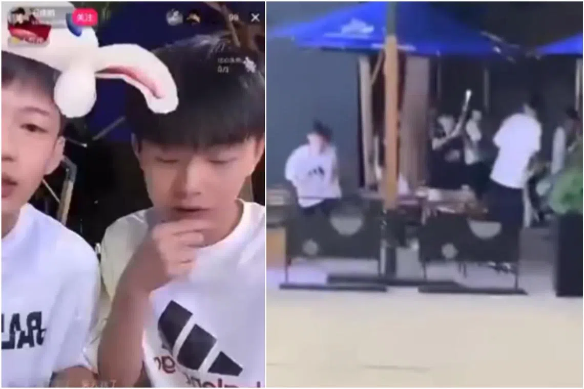 In the video, the two students are seen speaking to netizens, before a man dressed in a black shirt suddenly attacks them from the back.