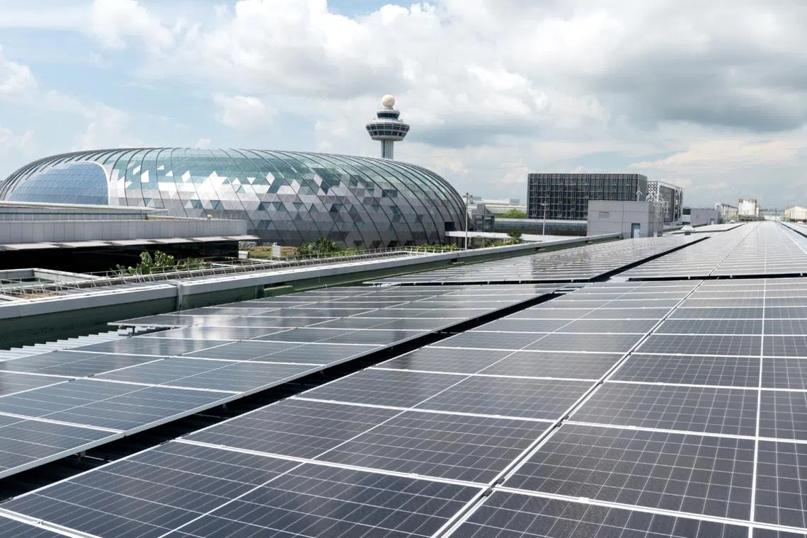 Changi Airport is home to the nation’s largest single-site rooftop solar panel system, with a capacity of almost 40 megawatt-peak.