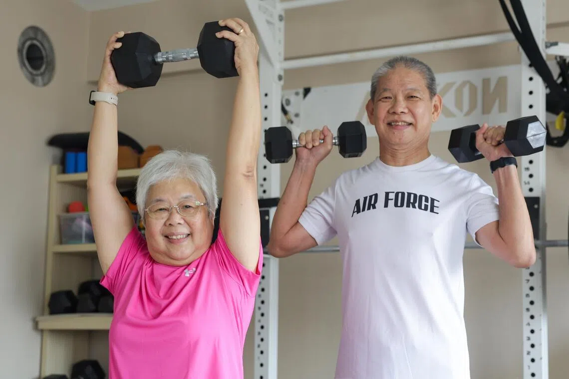 Lo Ai Ling and her husband, James Lo, have a mini gym set-up in their five-room flat.