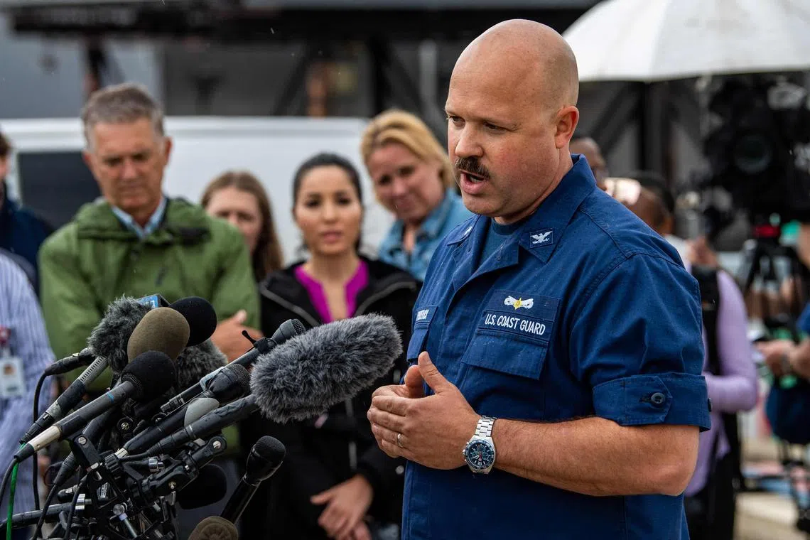 Captain Jamie Frederick speaks to the media, regarding search efforts for a  submersible which went missing near the wreck of the Titanic.