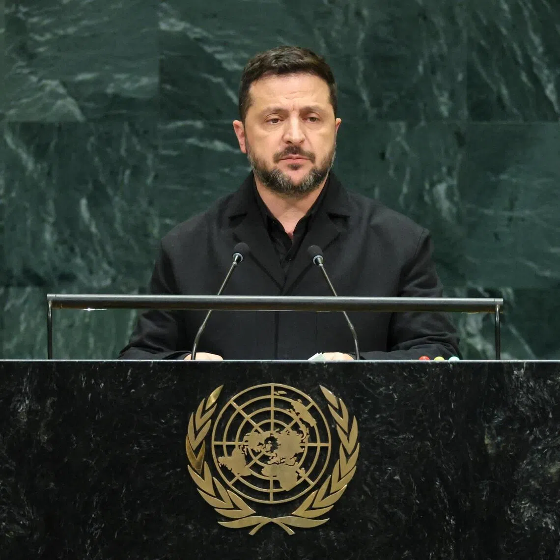 Ukrainian President Volodymyr Zelensky told the United Nations General Assembly on Sept 23 that Ukraine had sent two captured North Korean soldiers to the South.