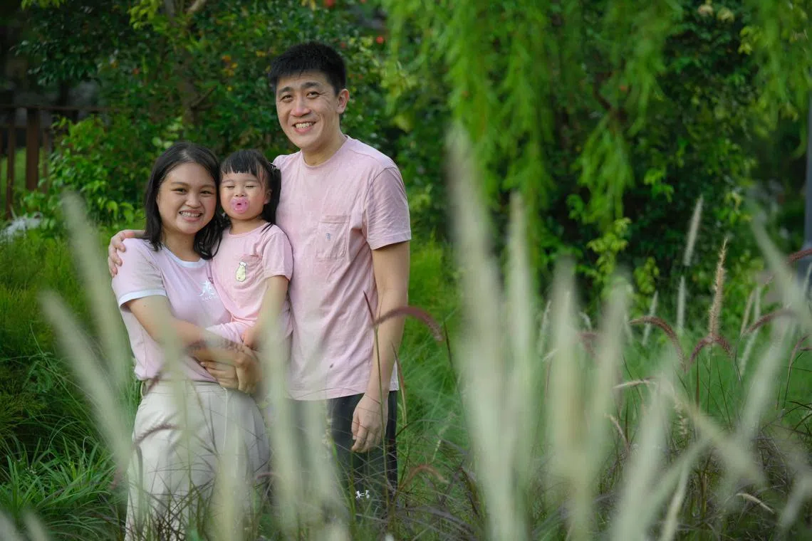 The excitement that Mr Jaryl Lee and his wife Ms Kwa Lay Teng felt over their the birth of their daughter, Jemma, was tempered by her stage two breast cancer diagnosis. ST PHOTO: MARK CHEONG