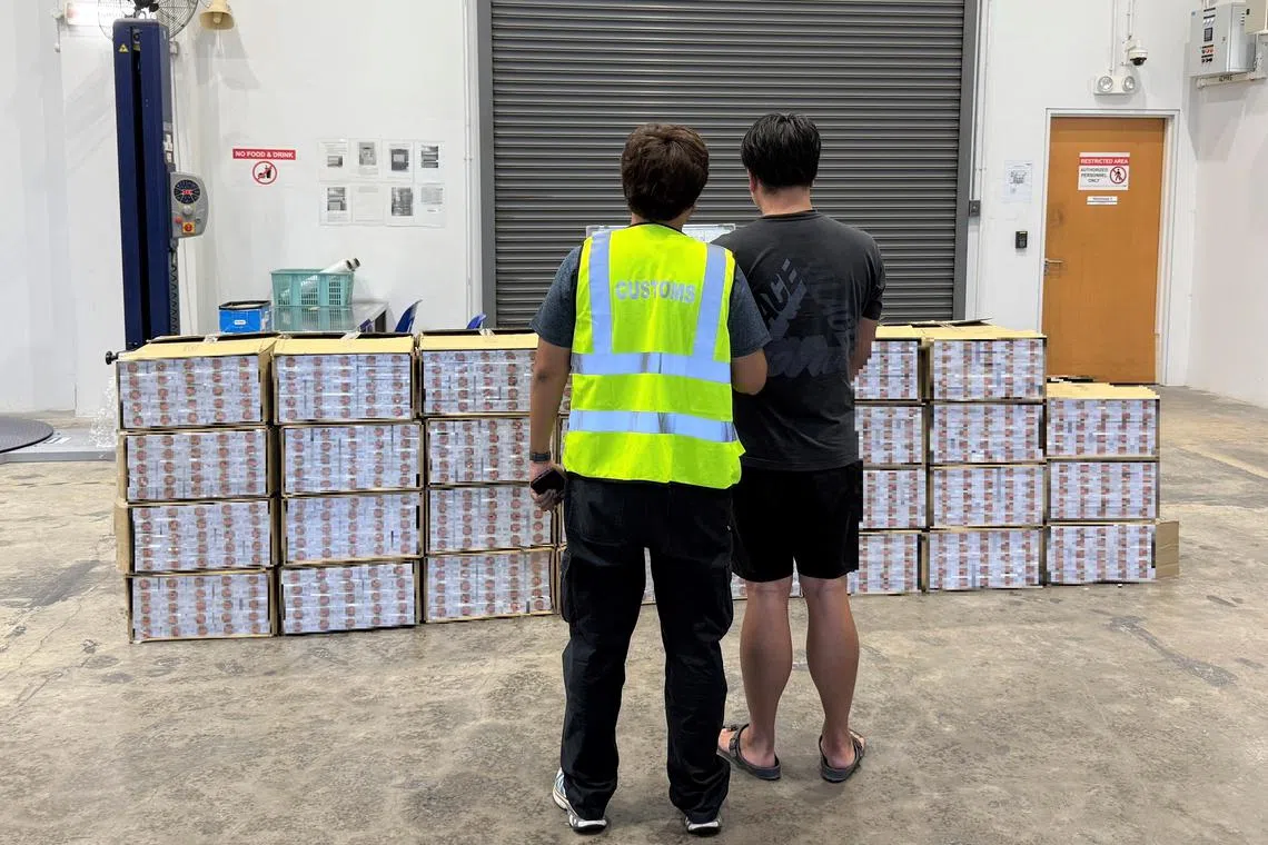 The duty-unpaid cigarettes were found in the cargo compartment of a Singapore-registered van.