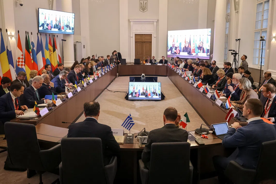 Delegates from European countries attend an informal meeting of European Union ministers of European affairs, amid Russia's attack on Ukraine, in Lviv, Ukraine December 11, 2025. REUTERS/Roman Baluk
