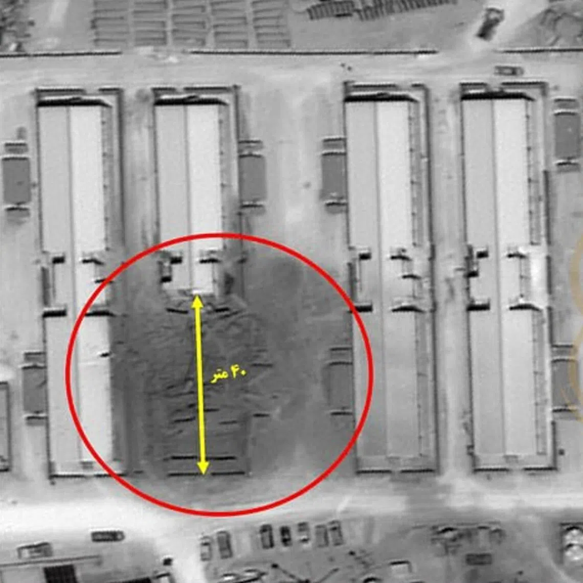 Satellite imagery released by Iran shows damage to a structure at Tower 22, a US military outpost on the northern Jordanian border with Syria.—
