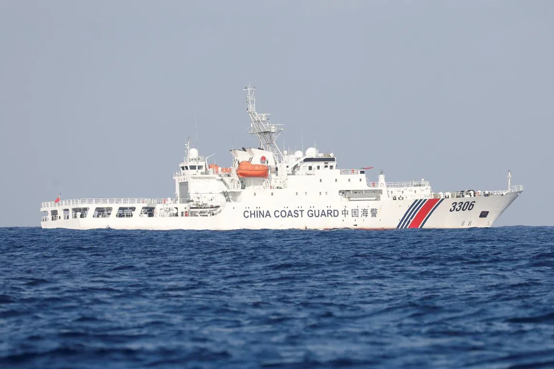 A China Coast Guard vessel patrols at the disputed Scarborough Shoal on April 5, 2017. 