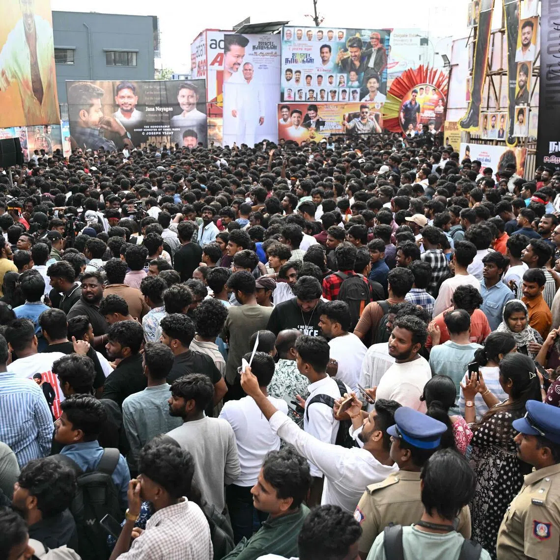 Fans celebrate during the theatrical release of film Jana Nayagan starring actor and Tamil Nadu’s Chief Minister C. Joseph Vijay, in Chennai on July 23.