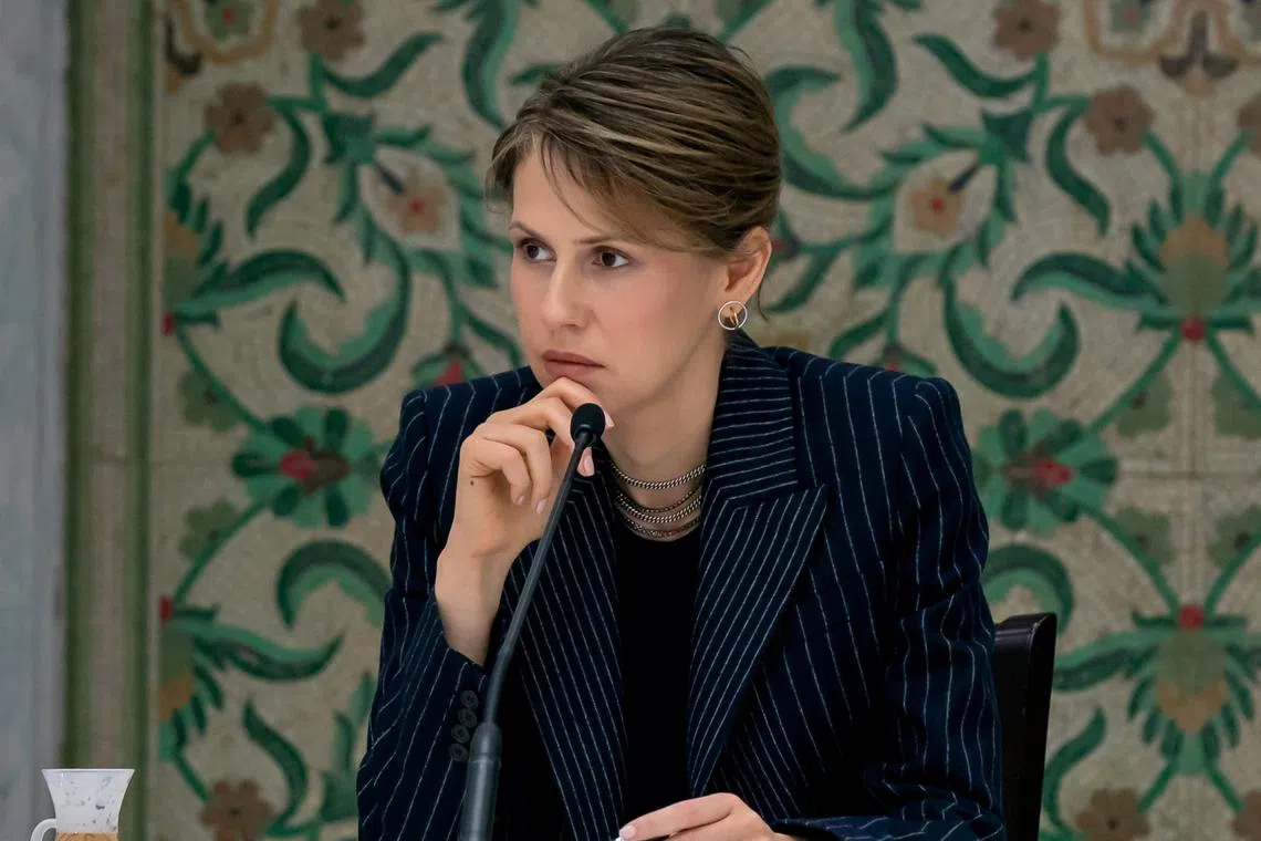 Asma Assad, wife of Syrian President Bashar al-Assad, meets with humanitarian and business groups in Damascus, Syria April 7, 2021. SANA/Handout via REUTERS
