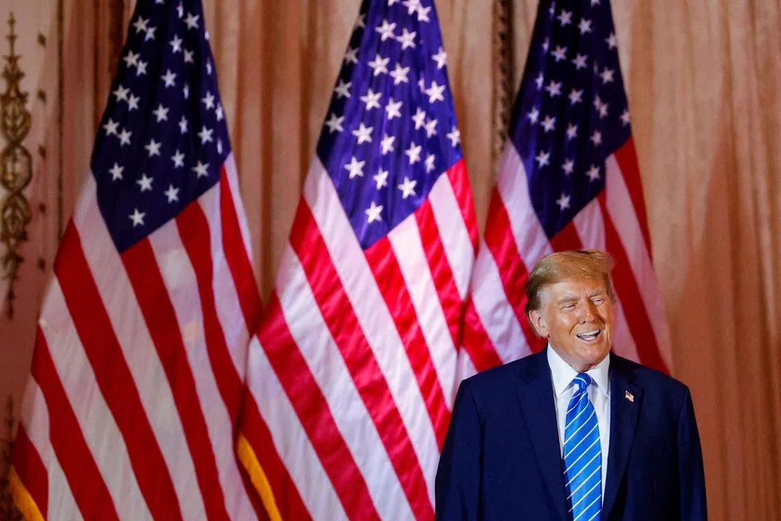 FILE PHOTO: Republican presidential candidate and former U.S. President Donald Trump attends a watch party event to mark the Super Tuesday primary elections at his Mar-a-Lago property, in Palm Beach, Florida, U.S. March 5, 2024. REUTERS/Marco Bello/File Photo
