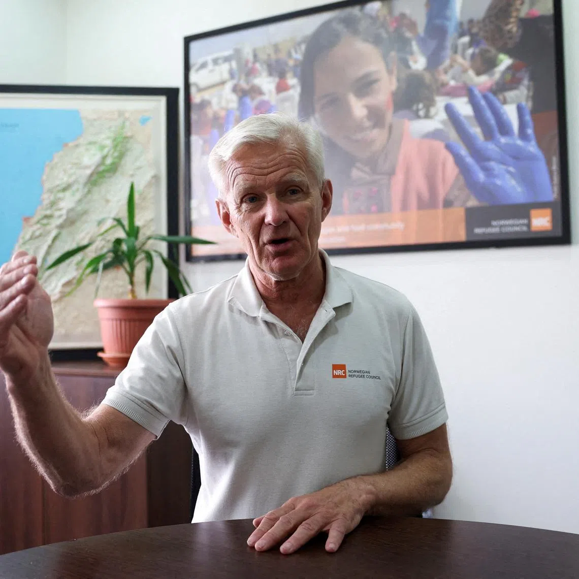 FILE PHOTO: Jan Egeland, Secretary-General of the Norwegian Refugee Council (NRC) speaks during an interview with Reuters in Sin El Fil, Lebanon April 26, 2024. REUTERS/Emilie Madi/File Photo
