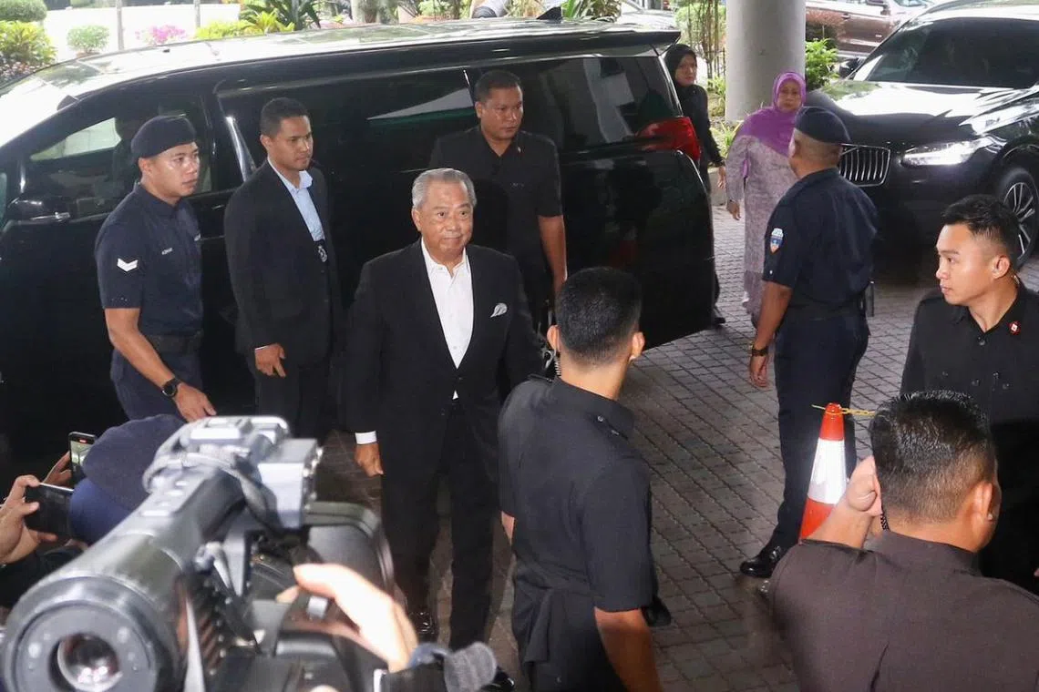 Mr Muhyiddin Yassin arrived at the Shah Alam Sessions Court where he is expected to be charged with money laundering.