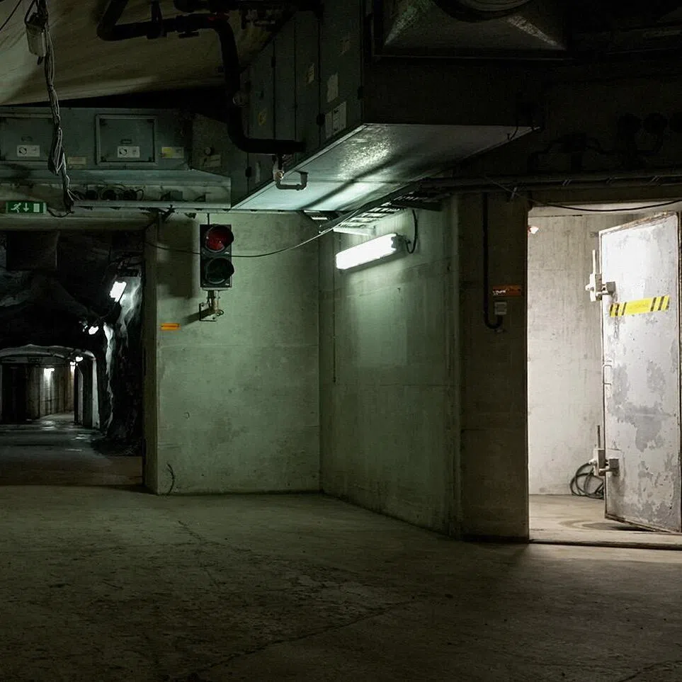 A tunnel in one of Oslo's largest bomb shelter in Hanshaugen, Oslo, on May 18. 
