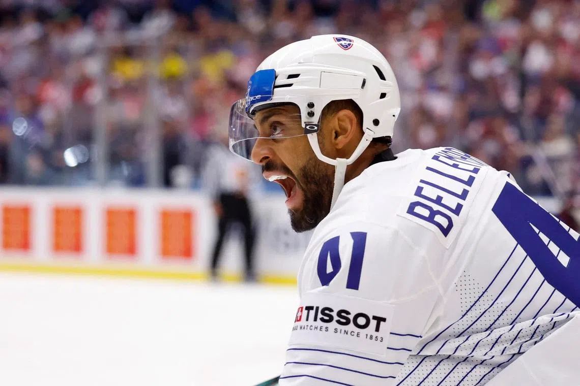 Ice Hockey - IIHF World Championships - Group B - Latvia v France - Ostrava Arena, Ostrava, Czech Republic - May 12, 2024 France's Pierre-Edouard Bellemare reacts REUTERS/David W Cerny