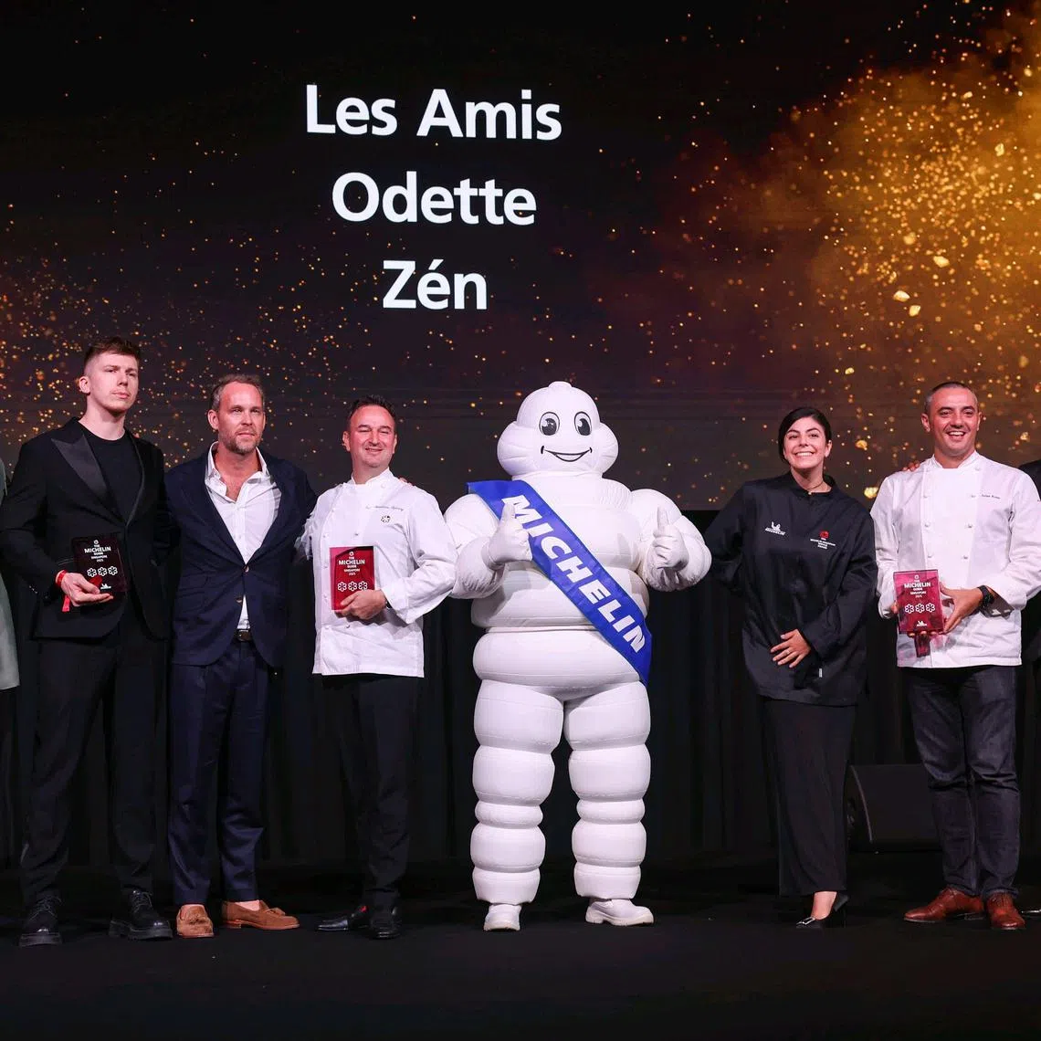 Chefs from the three-Michelin-starred restaurants at the Michelin Guide Singapore ceremony.