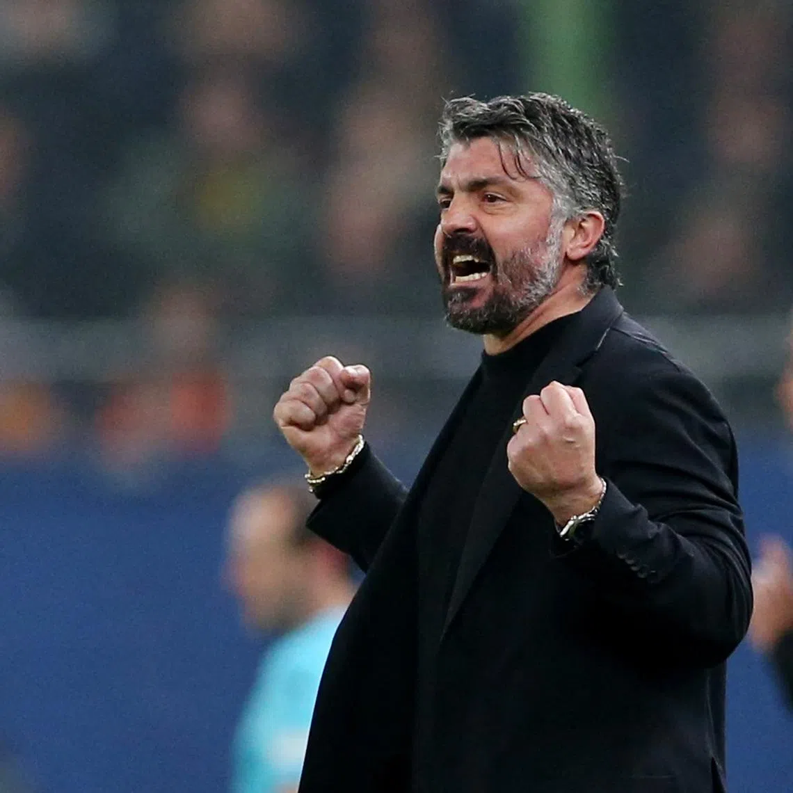 FILE PHOTO: Soccer Football - Europa League - Play-Off - First Leg - Shakhtar Donetsk v Olympique de Marseille - Volksparkstadion, Hamburg, Germany - February 15, 2024 Olympique de Marseille coach Gennaro Gattuso reacts REUTERS/Cathrin Mueller/File Photo