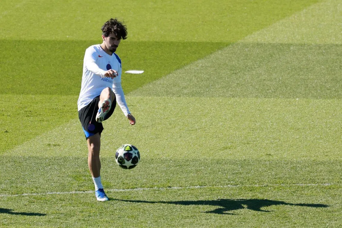 Paris Saint-Germain midfielder Vitinha in action during training at Campus Paris St Germain in Poissy, France, on April 7, 2026.