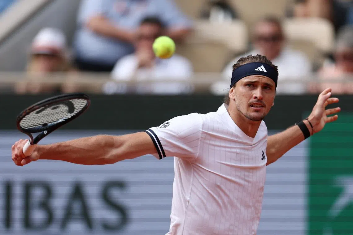 Tennis - French Open - Roland Garros, Paris, France - May 31, 2026 Germany's Alexander Zverev in action during his fourth round match against Netherlands' Jesper De Jong REUTERS/Stephane Mahe