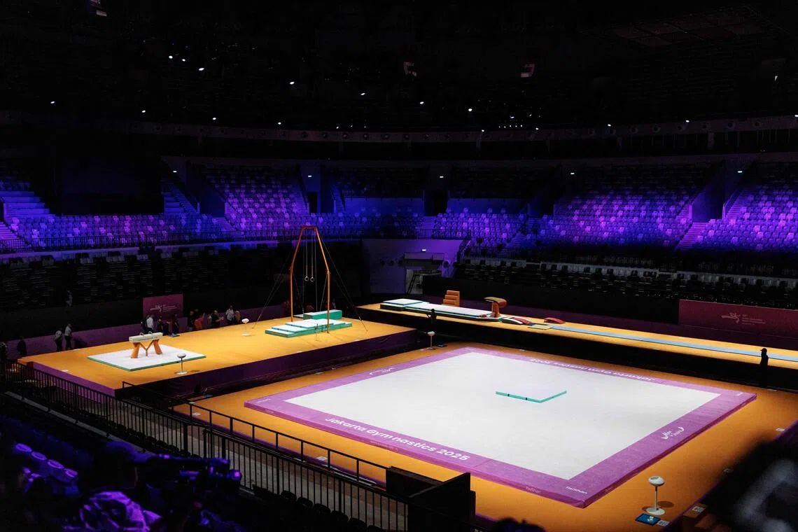 A general view shows Indonesia Arena which will host the the 53rd Artistic Gymnastics World Championships in Jakarta on Oct 10, 2025. Indonesia will not issue visas to Israeli athletes for the upcoming world artistic gymnastics championships in Jakarta, a minister said on Oct 9, citing the nation's support for Palestinians. Israel has appealed to the Court of Arbitration for Sport.