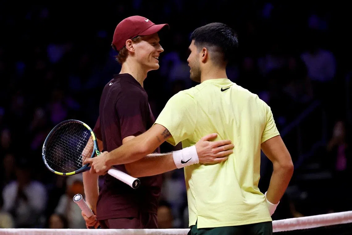 Tennis - Hyundai Card Super Match - Carlos Alcaraz v Jannik Sinner - Inspire Arena, Incheon, South Korea - January 10, 2026 Spain's Carlos Alcaraz celebrates winning his Hyundai Card Super Match against Italy's Jannik Sinner REUTERS/Kim Soo-Hyeon