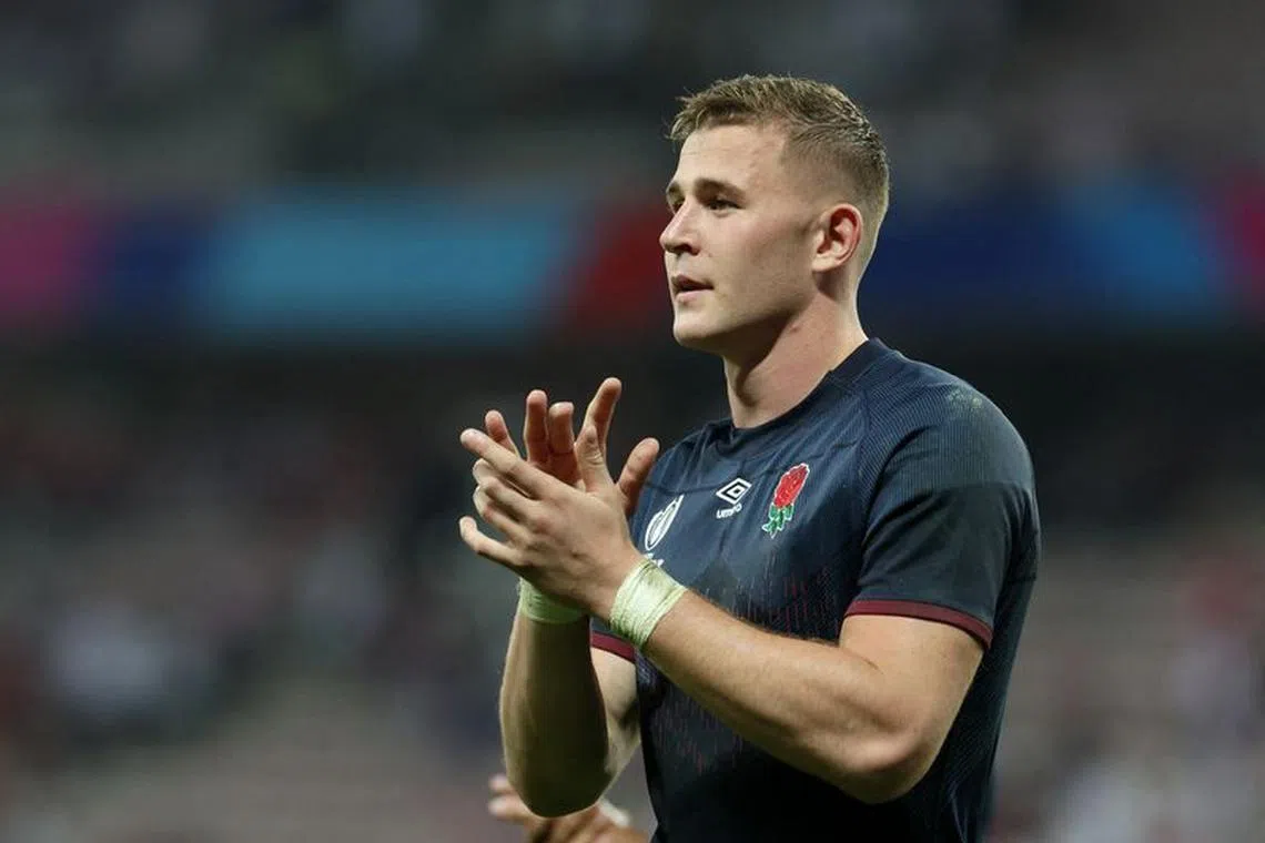 FILE PHOTO: Rugby Union - Rugby World Cup 2023 - Pool D - England v Japan - Allianz Riviera, Nice, France - September 17, 2023 England's Freddie Steward celebrates after the match REUTERS/Stephanie Lecocq/File Photo