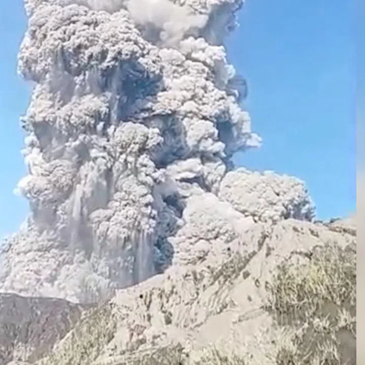 The volcanic eruption of Mount Dukono in North Halmahera Regency, North Maluku, Indonesia on May 8, in this screengrab obtained from a social media video.