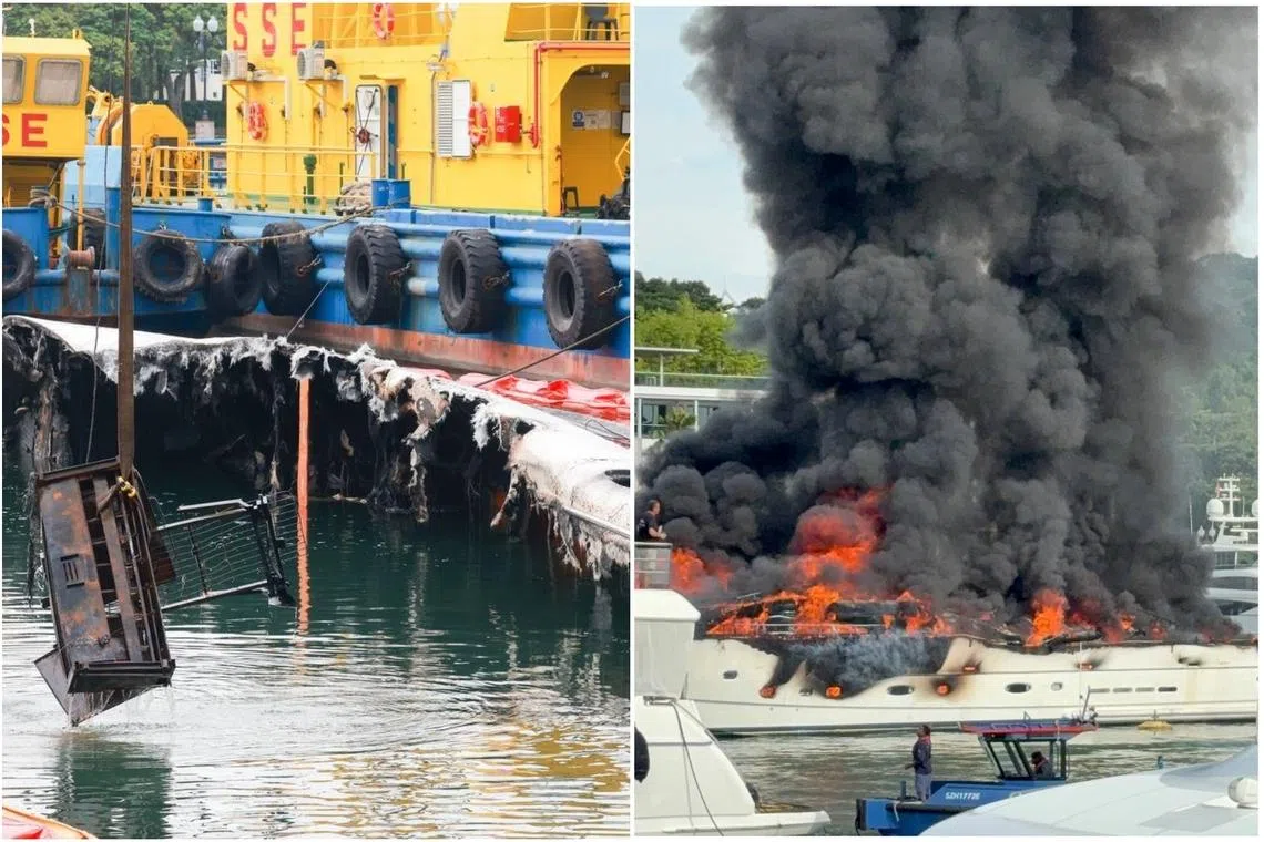 The Ferretti superyacht EagleWings III had been left mostly submerged after it caught fire on the morning of June 7.