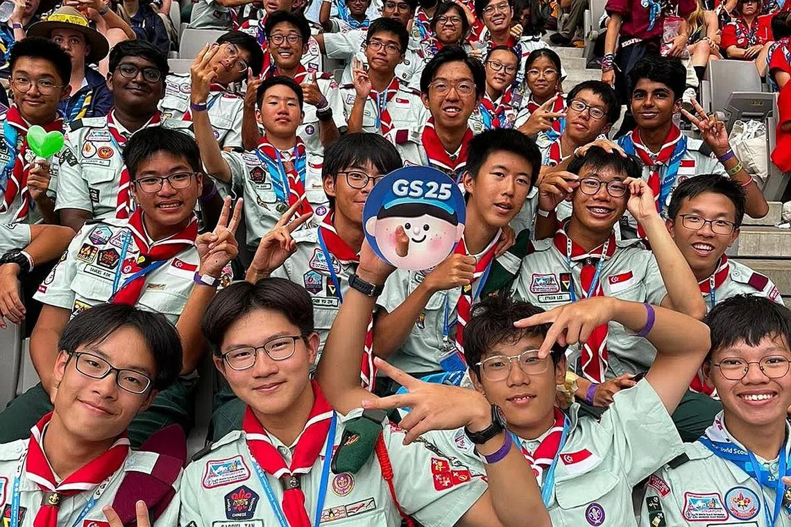 The Singapore scout contingent at the closing ceremony and K-pop concert on Aug 11.