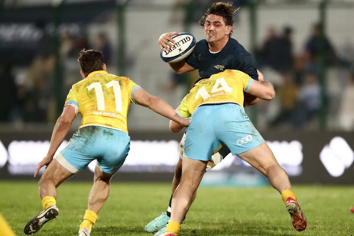 Rugby Union - Uruguay v Argentina - Estadio Domingo Burgueno, Maldonado, Uruguay - July 20, 2024 Argentina's Pablo Matera in action with Uruguay's Juan Manuel Alonso REUTERS/Mariana Greif/File Photo