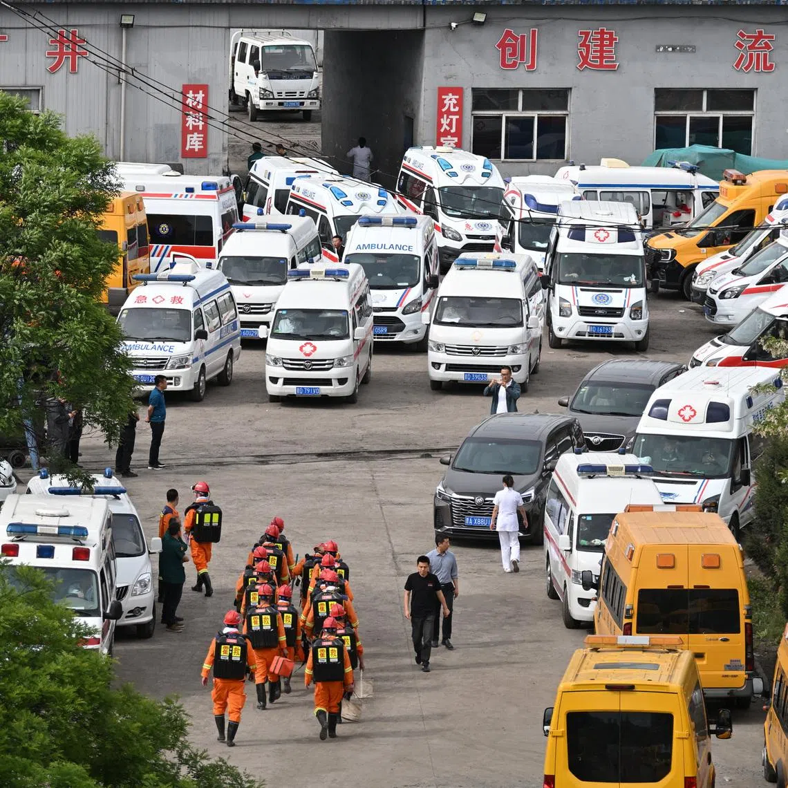 Rescuers work at the site following a gas explosion at Liushenyu coal mine in Qinyuan county, Shanxi province on May 23.