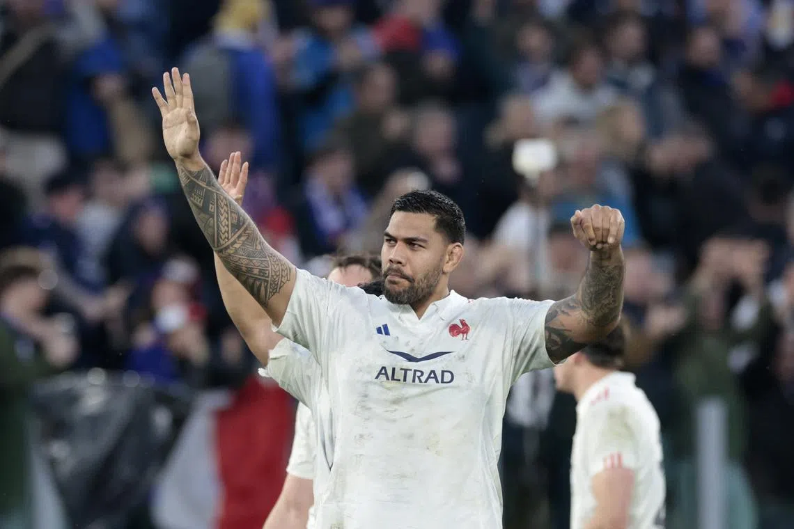 FILE PHOTO: Rugby Union - Six Nations Championship - Italy v France - Stadio Olimpico, Rome, Italy - February 23, 2025 France's Romain Taofifenua celebrates after the match REUTERS/Remo Casilli/File Photo