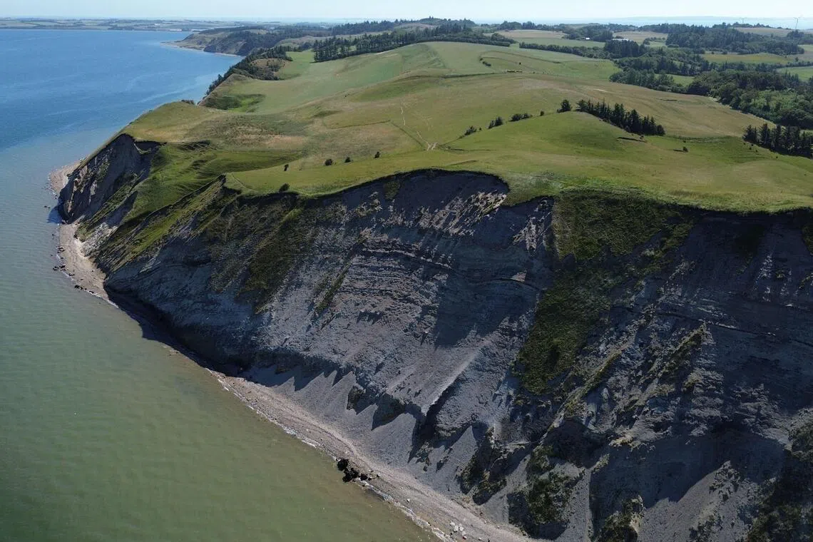 The Hanklit cliff overlooking Limfjord on the Danish island of Mors, Denmark.