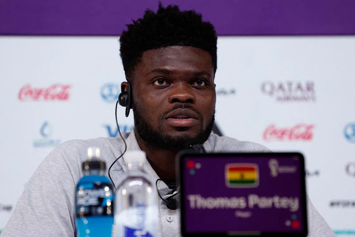 Soccer Football - FIFA World Cup Qatar 2022 - Ghana Press Conference - Main Media Center, Doha, Qatar - December 1, 2022 Ghana's Thomas Partey during the press conference REUTERS/Benoit Tessier