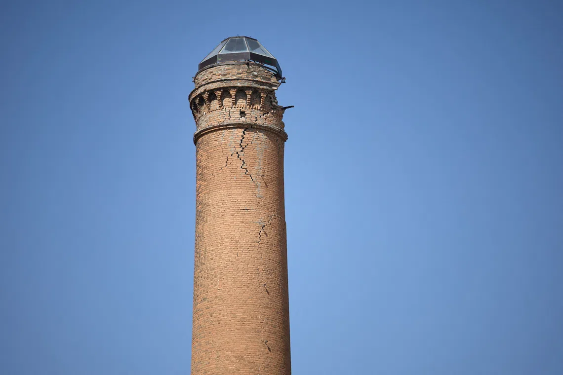 Cracks on a damaged tower in the aftermath of an earthquake that struck southern Spain, in Granada, Spain, on Aug 18.