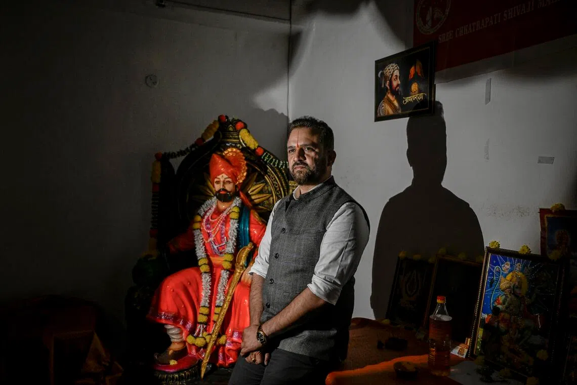 Chandhrashekharr Chavan with a Shivaji statue at his office in Hyderabad on Jan 8.