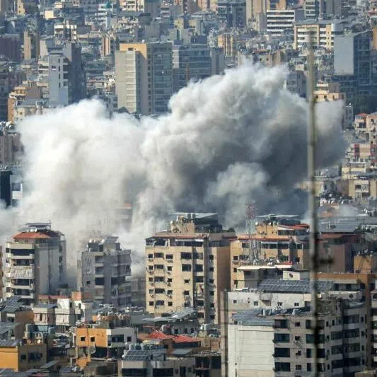 Smoke rises from the site of an Israeli strike in Beirut's southern suburbs, on April 5, 2026. 