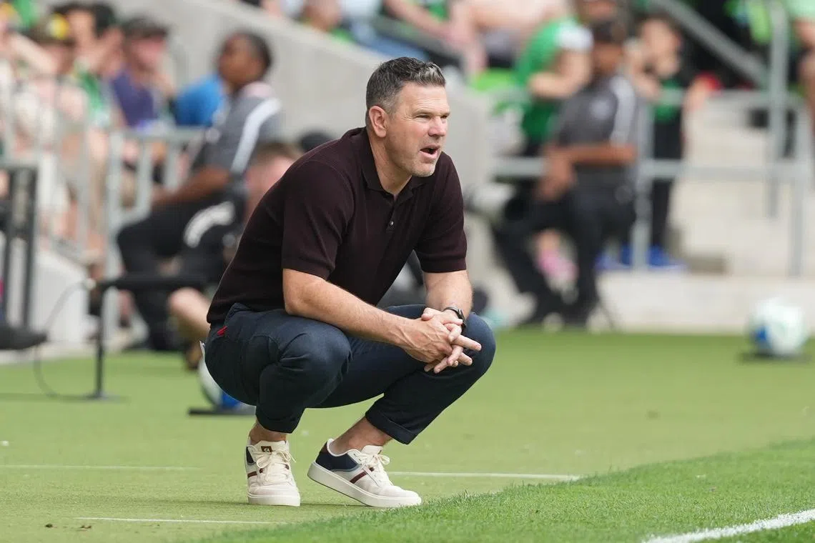 FILE PHOTO: Apr 19, 2025; Austin, Texas, USA; LA Galaxy head coach Greg Vanney observes the second half against Austin FC at Q2 Stadium. Mandatory Credit: Scott Wachter-Imagn Images/File Photo