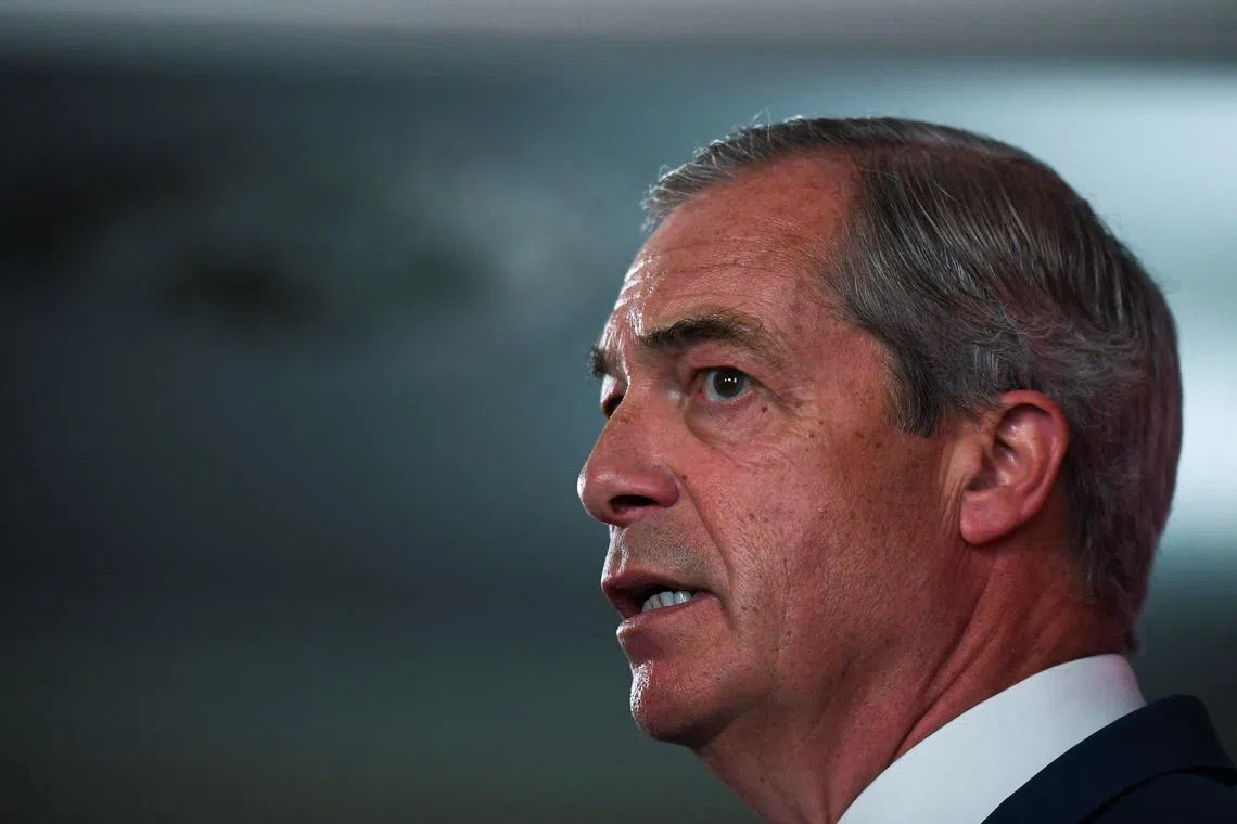 FILE PHOTO: Honorary President of the Reform UK party Nigel Farage attends a Reform UK press conference in Dover, Britain, May 28, 2024. REUTERS/Chris J Ratcliffe/File Photo