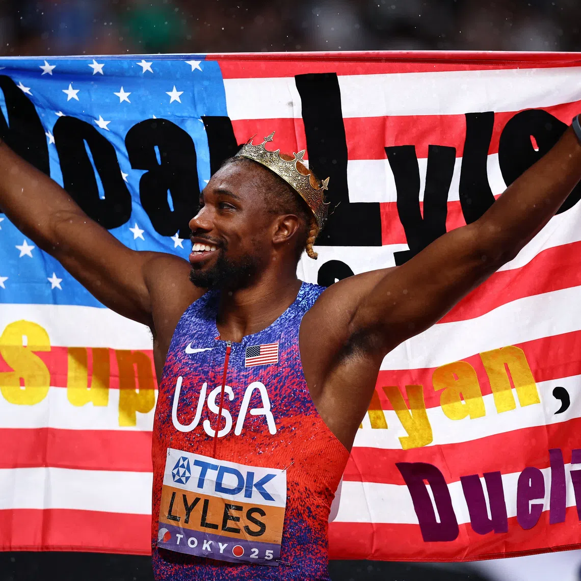 World Athletics Championships Tokyo 2025 - Men's 4 x 100m Relay Final - Japan National Stadium, Tokyo, Japan - September 21, 2025 Noah Lyles of the U.S. celebrates winning the gold medal REUTERS/Sarah Meyssonnier