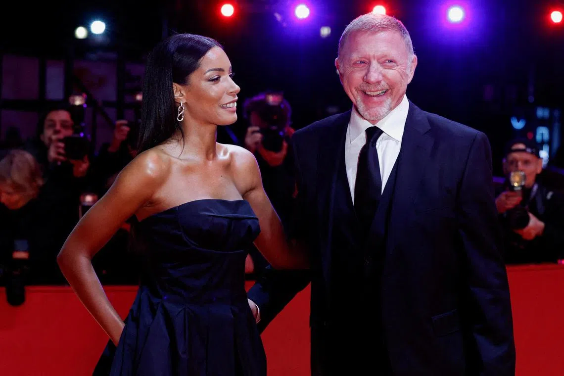 Former tennis player Boris Becker and his partner Lilian de Carvalho attending the screening of the documentary "Boom! Boom! The World vs Boris Becker" at the 73rd Berlinale International Film Festival in Berlin, Germany on Feb 19, 2023. 