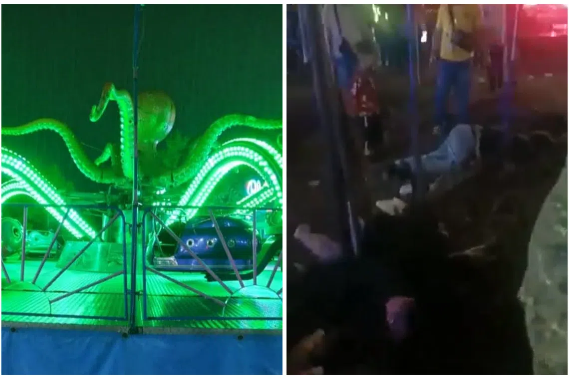 A man and woman (right) were seriously injured after they were flung out of a "sotong" ride in Sabah on March